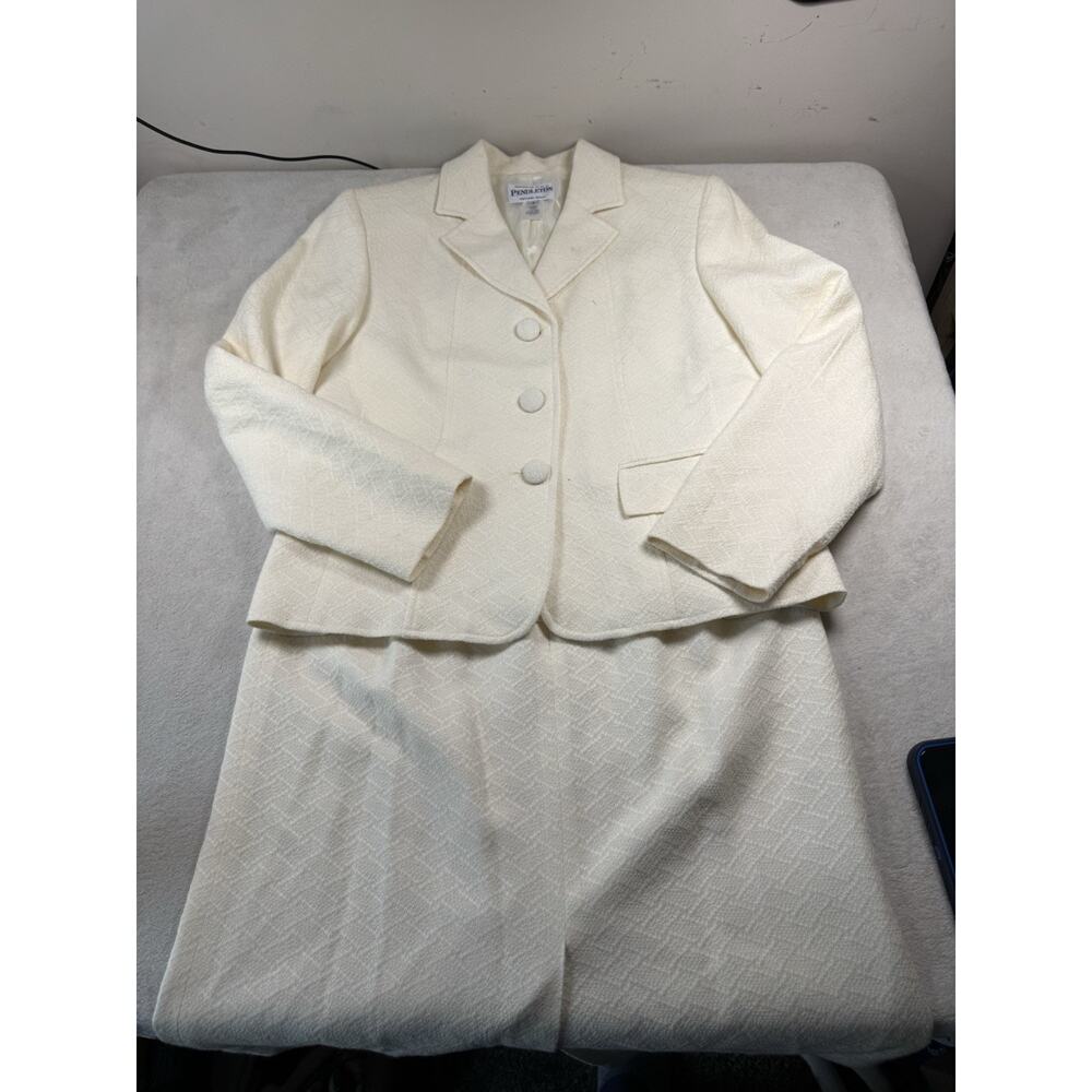 Pendleton Women’s Wool Blend Skirt Suit Ivory Jacket 6 Skirt 8 Made USA - Picture 2 of 16